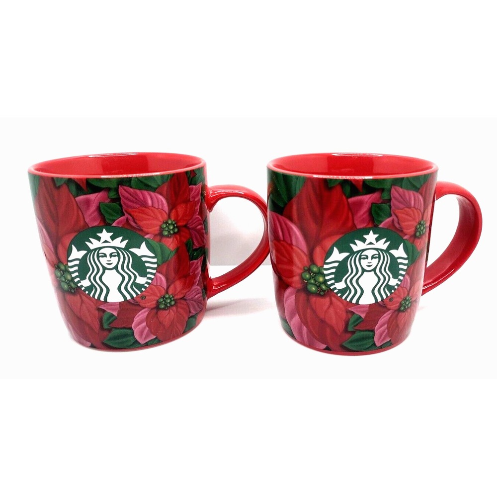 2 - Starbucks 2020 Christmas Limited Edition Poinsettia Holiday Red Mugs 12oz